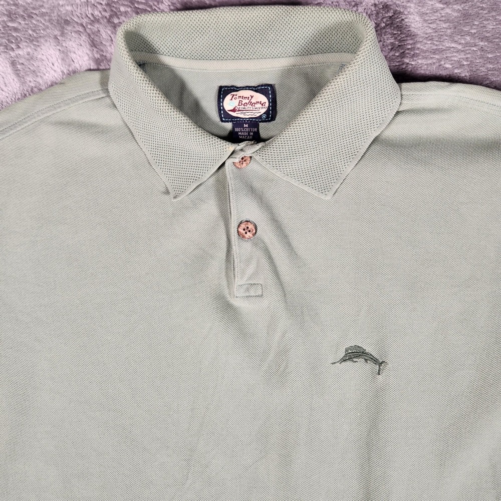 Tommy Bahama Polo Shirt Mens M Sage Green Short Sleeve Pique Cotton EUC - Picture 2 of 8